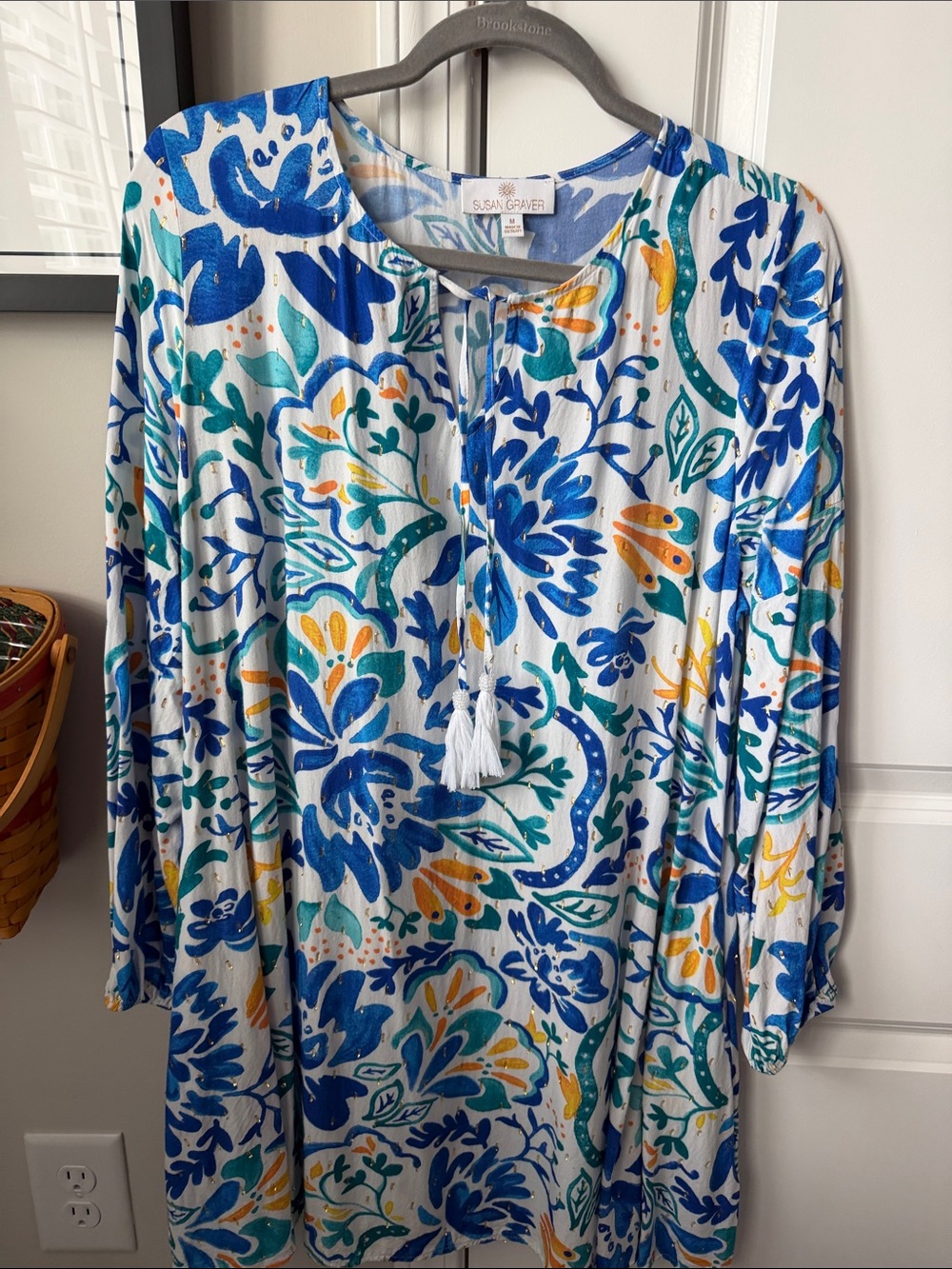 Susan Graver Boho White Floral Tie-Front short dress size medium